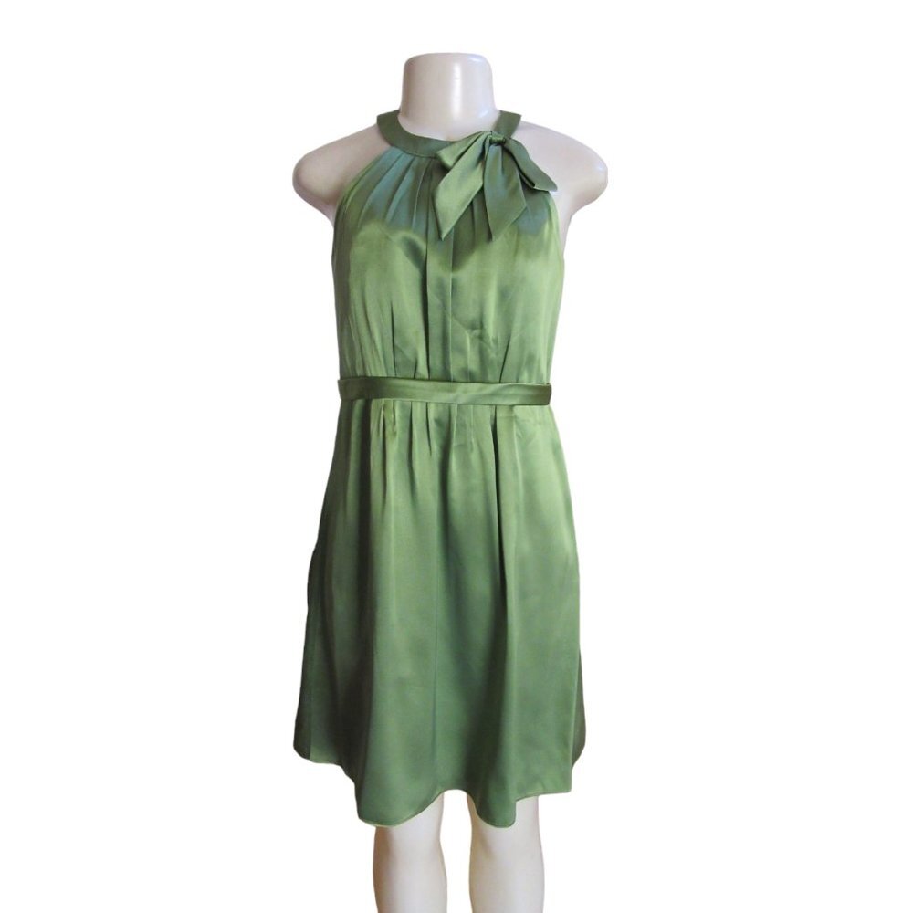 Melissa Sweet 100 Percent Silk Green Sleeveless Party Dress with Bow in SZ 6